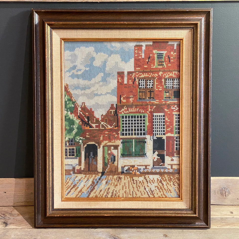 Embroidery -Johannes Vermeer - Straatje - Cottonwork - Framed