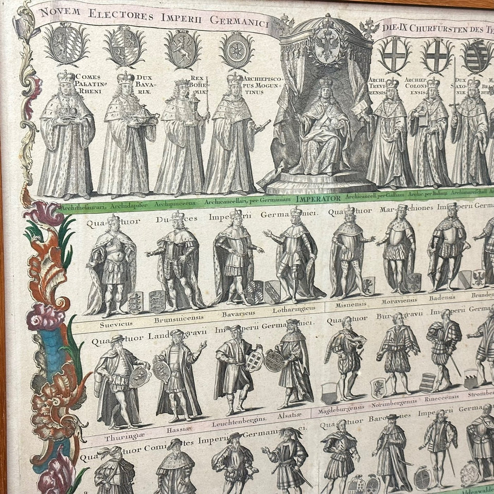 Very Large original 107CM Copper Engraving by Tobias Conrad Lotter (1717-1777) - Novem Electores Imperii Germanici - Die IX Churfürsten Des Teutschen Reichs