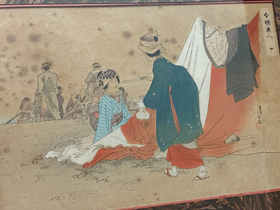 19th century Woodblock print Mizuno Toshikata (1866-1908) - 10/12 - Imayo Bijin (fashionable women)