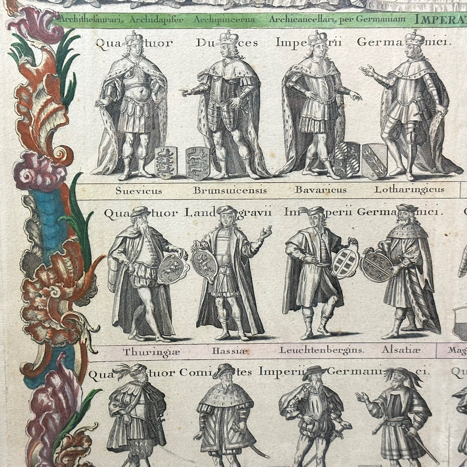 Very Large original 107CM Copper Engraving by Tobias Conrad Lotter (1717-1777) - Novem Electores Imperii Germanici - Die IX Churfürsten Des Teutschen Reichs