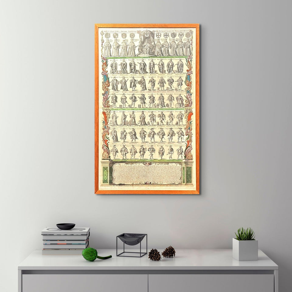 Very Large original 107CM Copper Engraving by Tobias Conrad Lotter (1717-1777) - Novem Electores Imperii Germanici - Die IX Churfürsten Des Teutschen Reichs