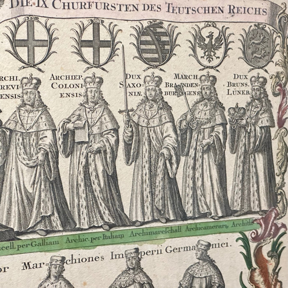 Very Large original 107CM Copper Engraving by Tobias Conrad Lotter (1717-1777) - Novem Electores Imperii Germanici - Die IX Churfürsten Des Teutschen Reichs