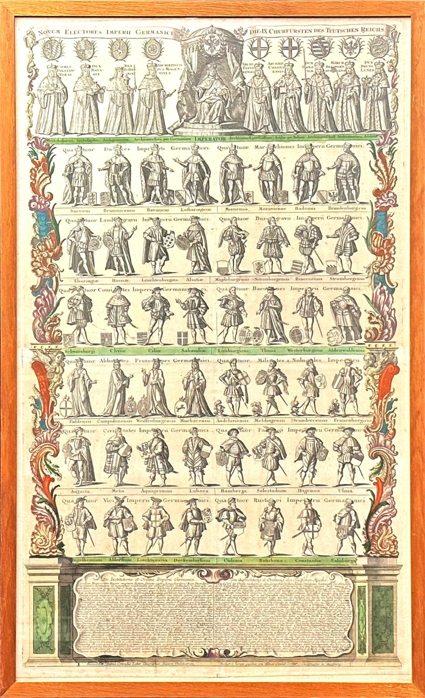 Very Large original 107CM Copper Engraving by Tobias Conrad Lotter (1717-1777) - Novem Electores Imperii Germanici - Die IX Churfürsten Des Teutschen Reichs