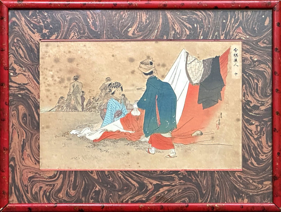 19th century Woodblock print Mizuno Toshikata (1866-1908) - 10/12 - Imayo Bijin (fashionable women)