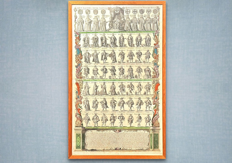 Very Large original 107CM Copper Engraving by Tobias Conrad Lotter (1717-1777) - Novem Electores Imperii Germanici - Die IX Churfürsten Des Teutschen Reichs