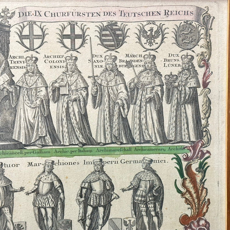 Very Large original 107CM Copper Engraving by Tobias Conrad Lotter (1717-1777) - Novem Electores Imperii Germanici - Die IX Churfürsten Des Teutschen Reichs