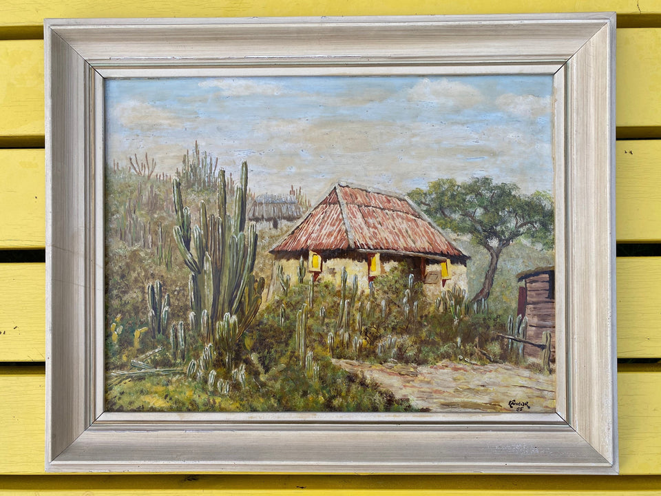 Beautiful Oil painting (1955) “De Watersalamander” island of Curaçao | Caribbean island home | signed by artist | 50x40cm