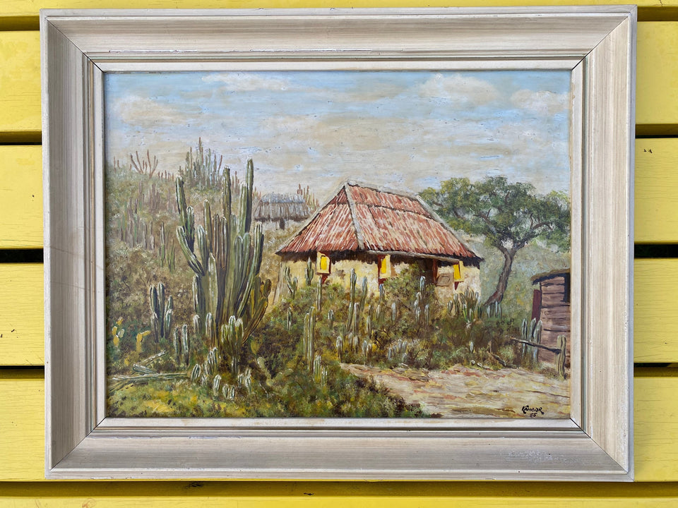 Beautiful Oil painting (1955) “De Watersalamander” island of Curaçao | Caribbean island home | signed by artist | 50x40cm