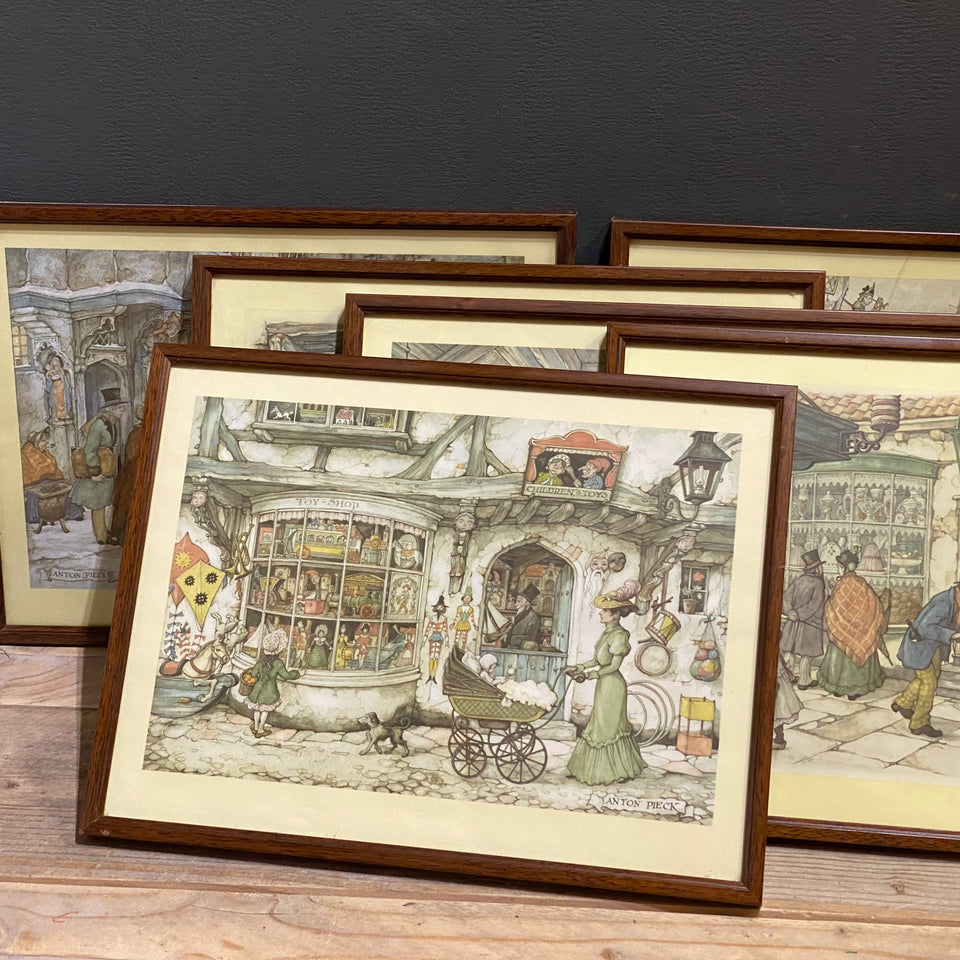 Discounted set of 5 Anton Pieck Prints in frame with glass