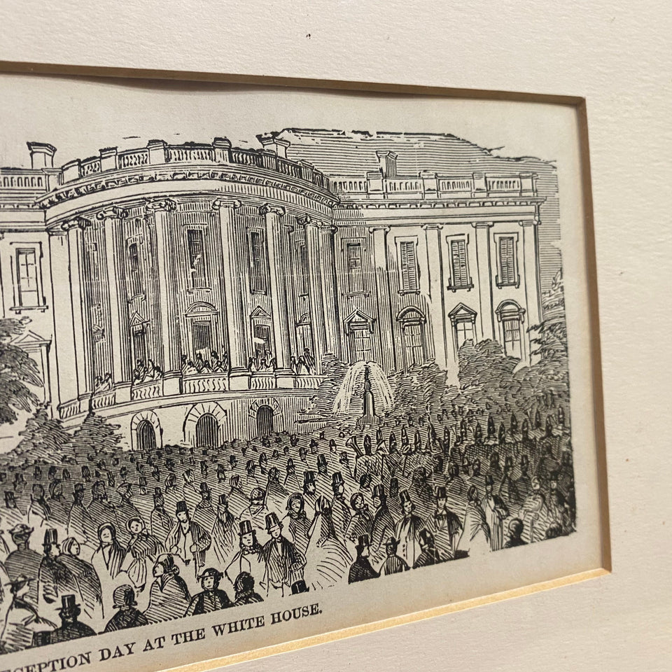 Antique etching print “Reception day at the White House”