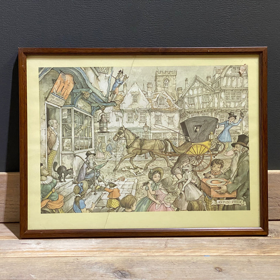 Discounted set of 5 Anton Pieck Prints in frame with glass