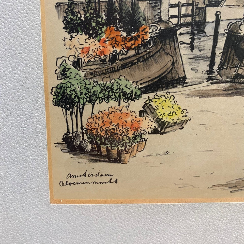 Bloemenmarkt Amsterdam - Bob Brobbel - Hand colored print