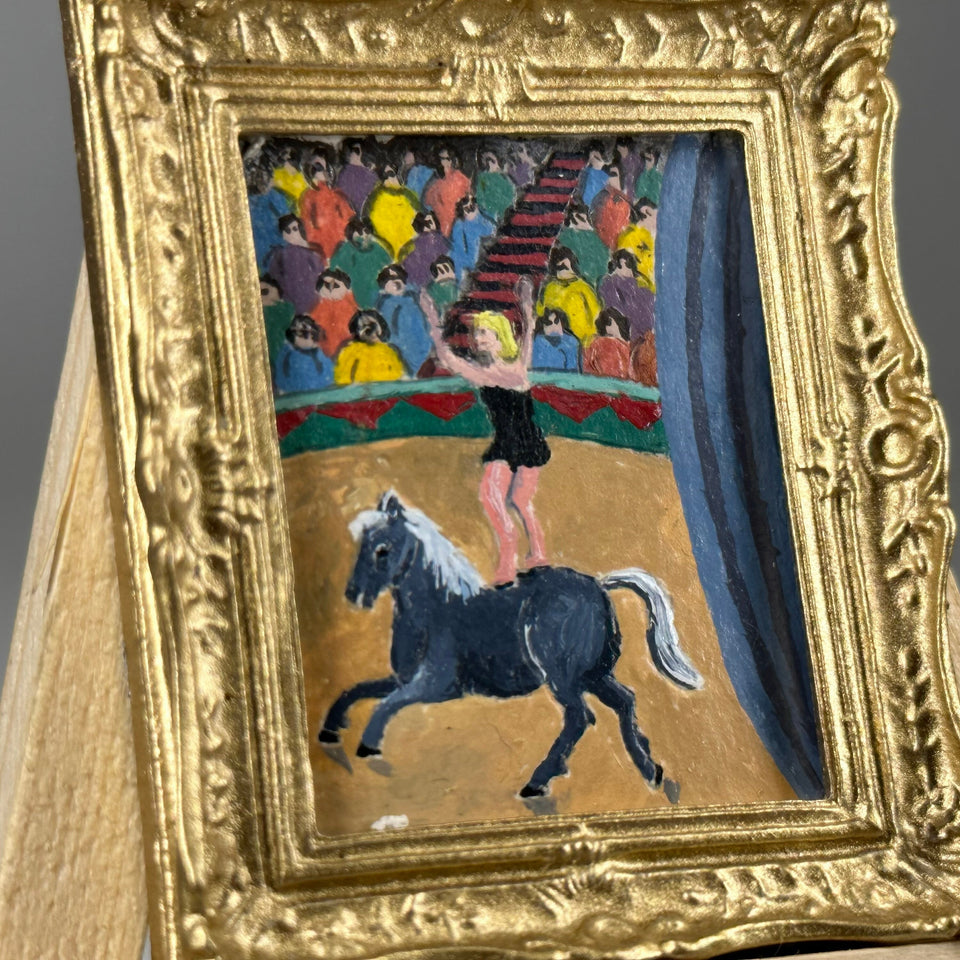 Miniature hand painted painting on wood - The Circus by Jerzy Marek