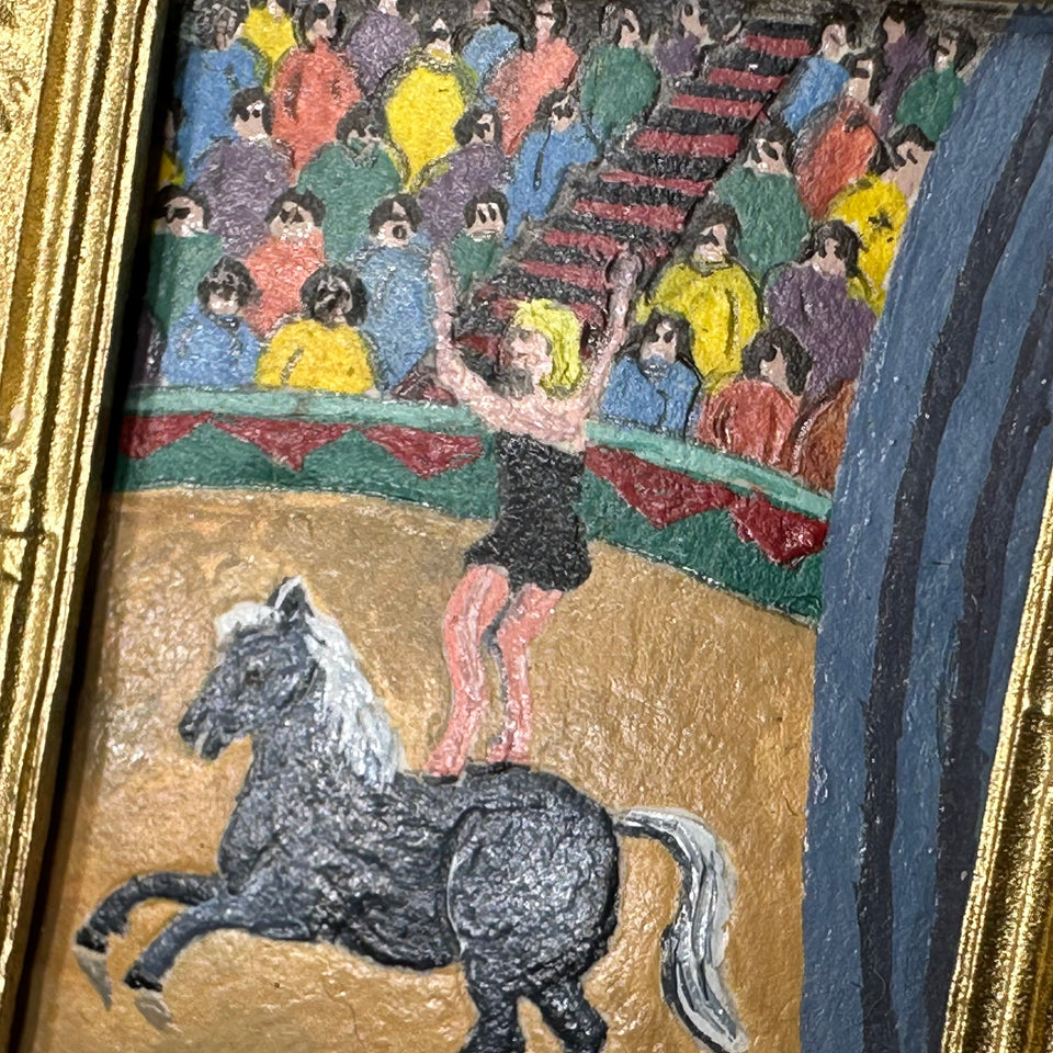 Miniature hand painted painting on wood - The Circus by Jerzy Marek