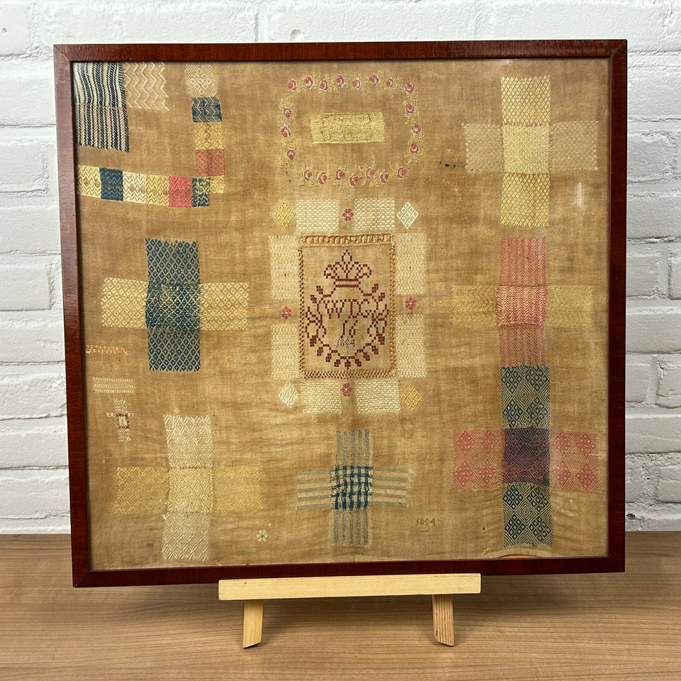 1854 Antique Patchwork Sampler - Embroidery - Tapestry - Cottonwork - Antique Patchwork