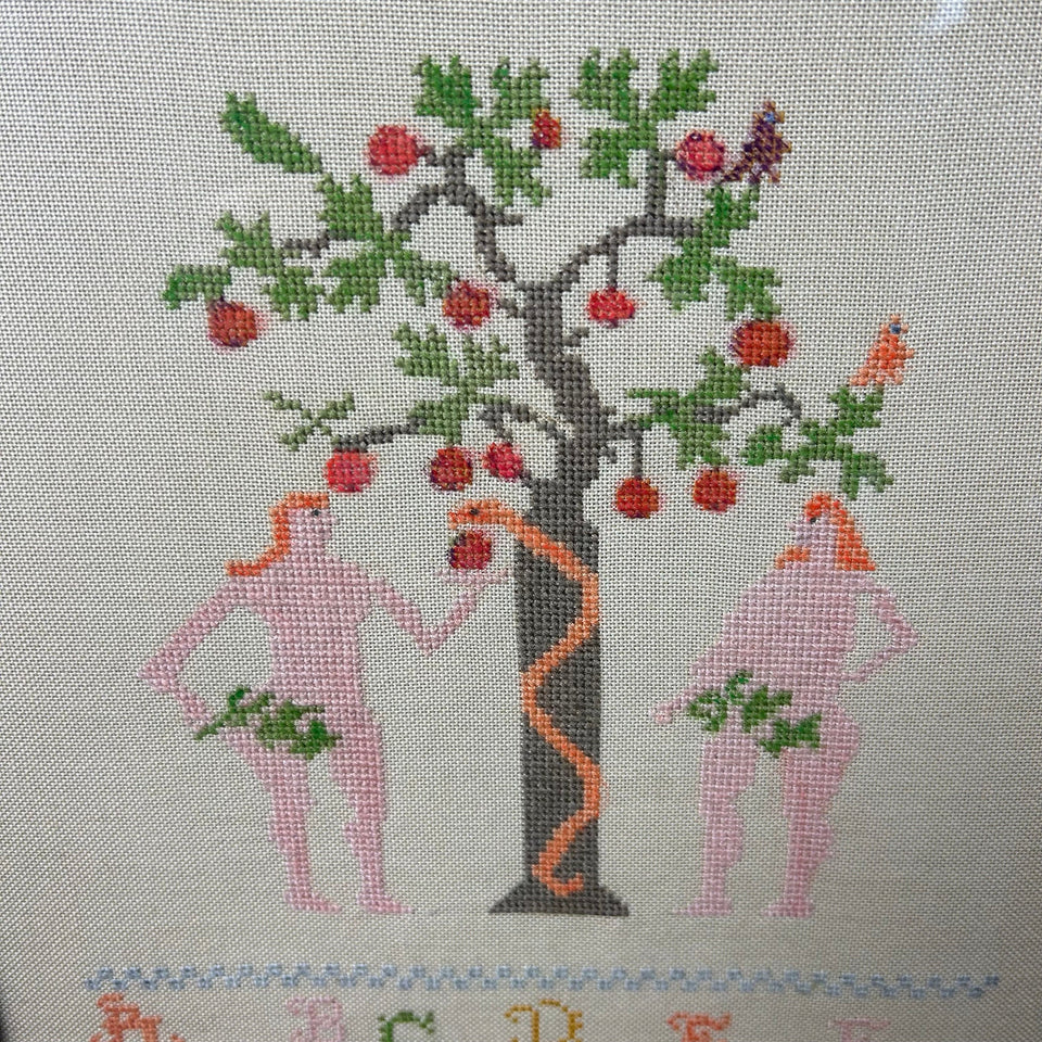 Adam & Eve - Christian Embroidery - Cottonwork - Framed