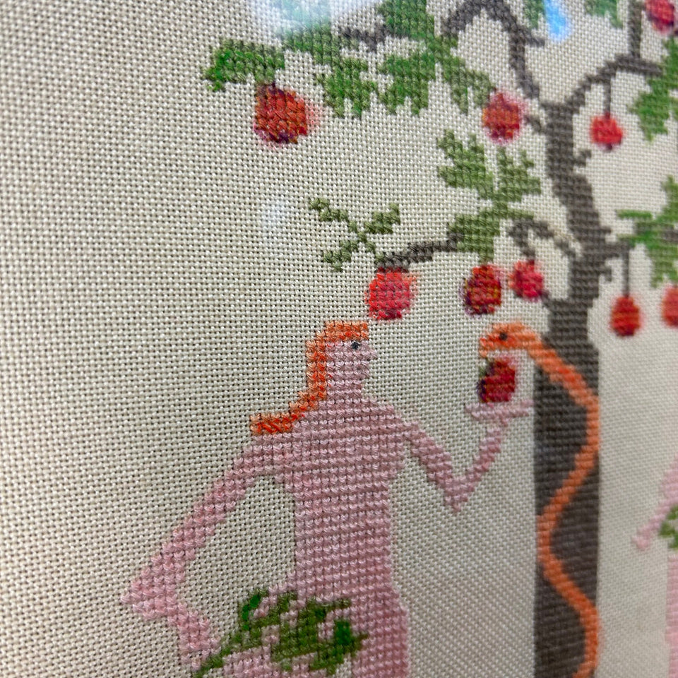 Adam & Eve - Christian Embroidery - Cottonwork - Framed