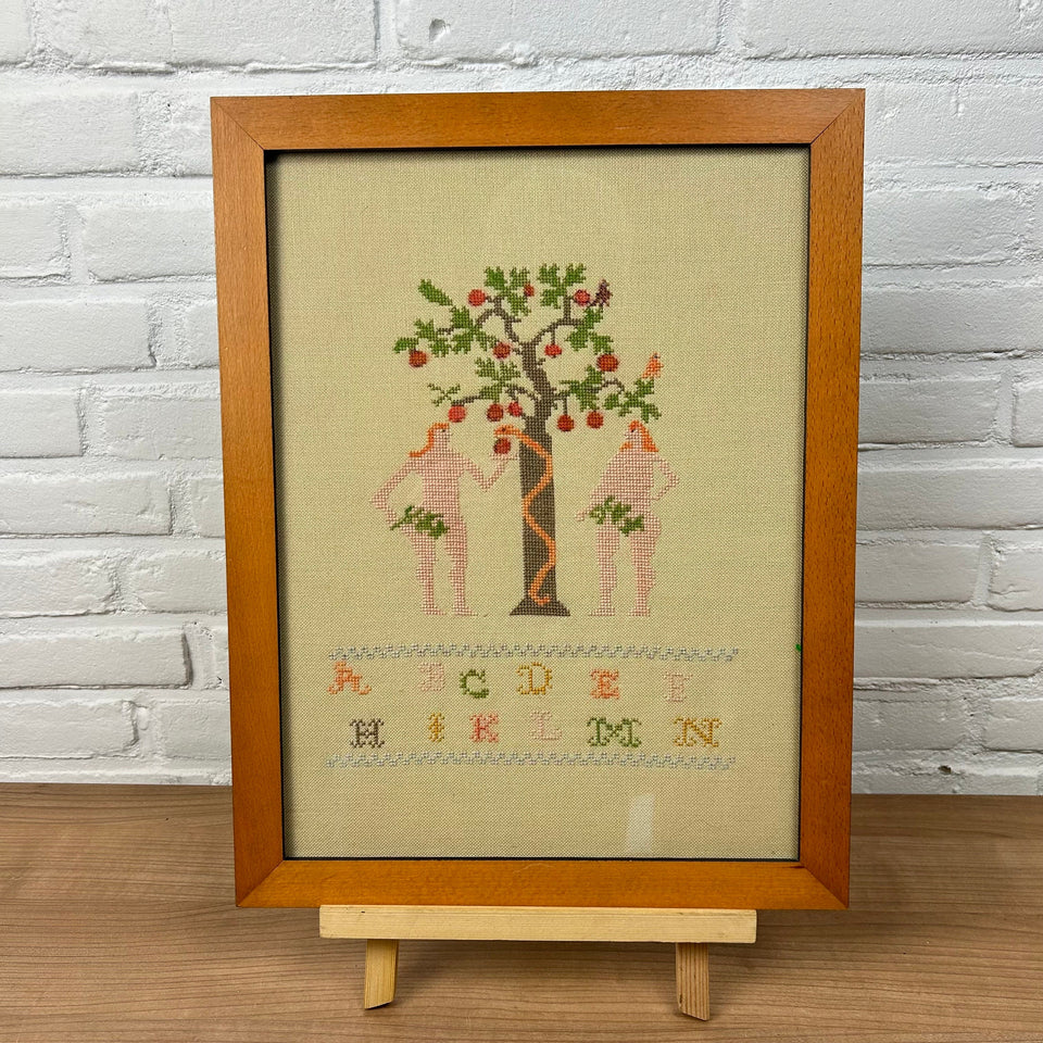 Adam & Eve - Christian Embroidery - Cottonwork - Framed