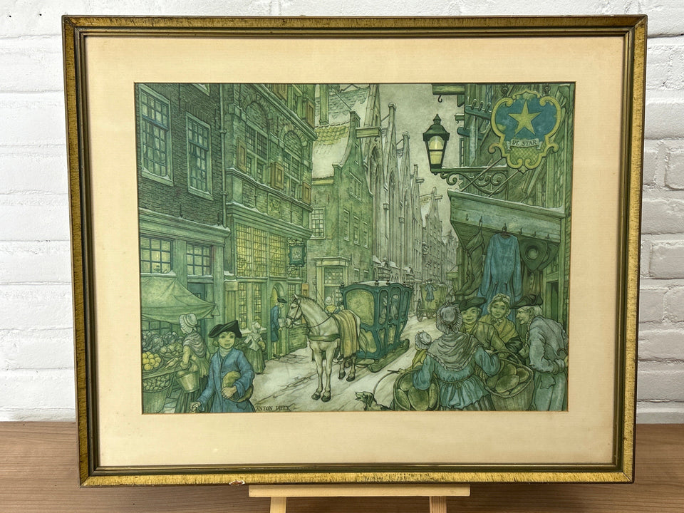 Large Anton Pieck Print - City Street scene