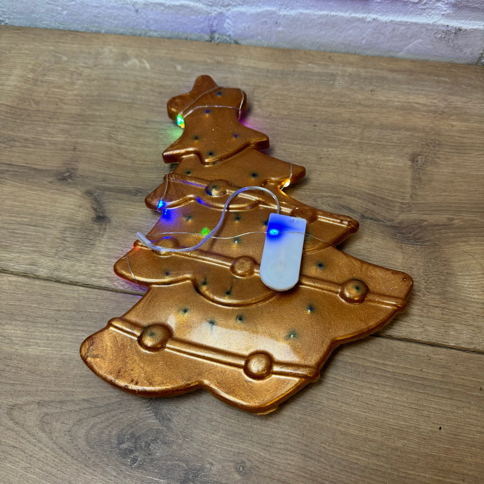 Glass Marbles Christmas tree - Gold Resin epoxy art with colored lights