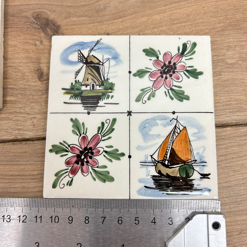 A set of 4 hand painted Colored Ceramic Tiles - Also available in larger sets