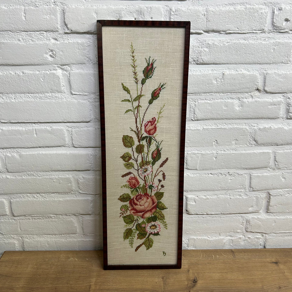 Floral needlepoint Embroidery - Cottonwork - Floral  - Framed