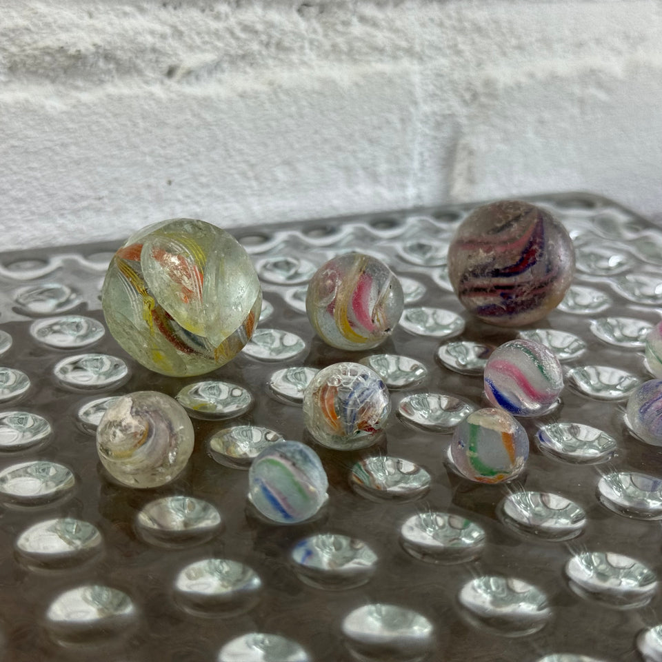 Set of 10 antique rare Latticino marbles - Different variations and sizes