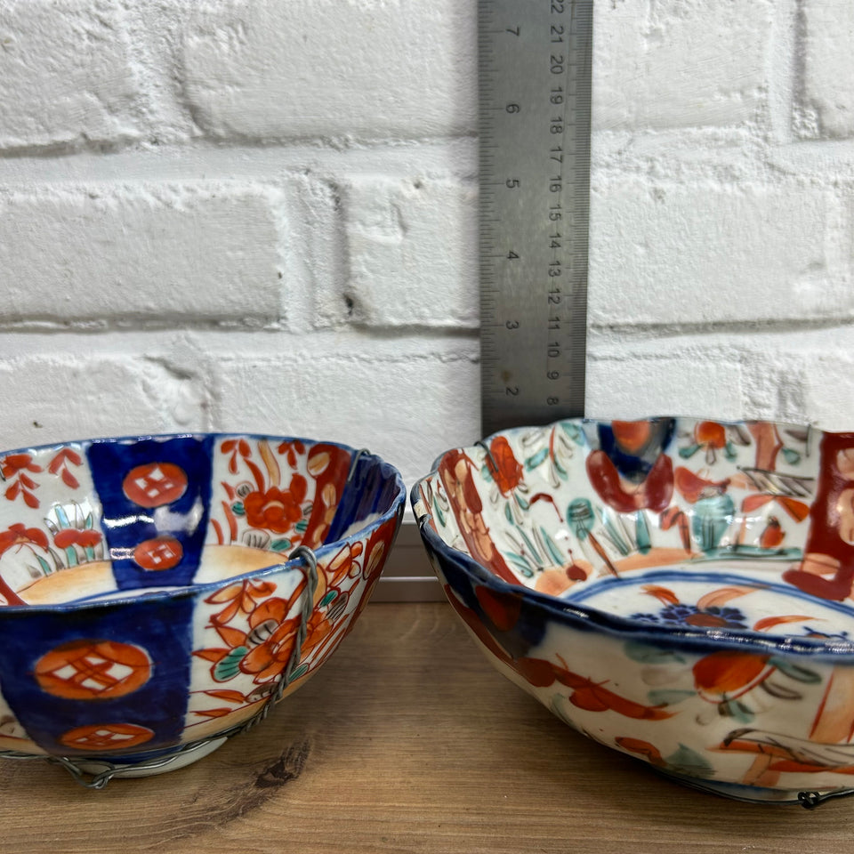 Two Japanese Imari bowls - with wall hanging