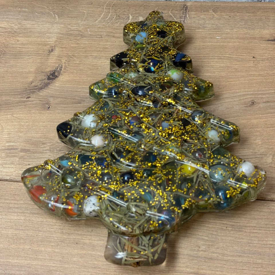 Resin & Marbles Christmas tree with real pine needles and glass Marbles in epoxy