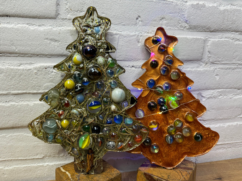 Resin & Marbles Christmas tree with real pine needles and glass Marbles in epoxy