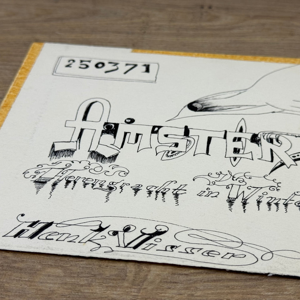 Original Ink Drawing Amsterdam - Herengracht in winter time - Henk Visser - Ink drawing on front and back