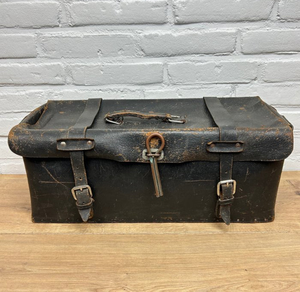 Antique leather doctor bag with wooden base