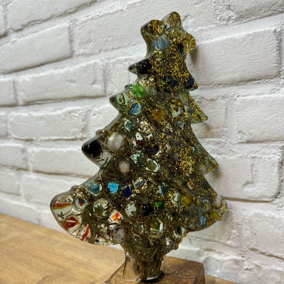 Resin & Marbles Christmas tree with real pine needles and glass Marbles in epoxy