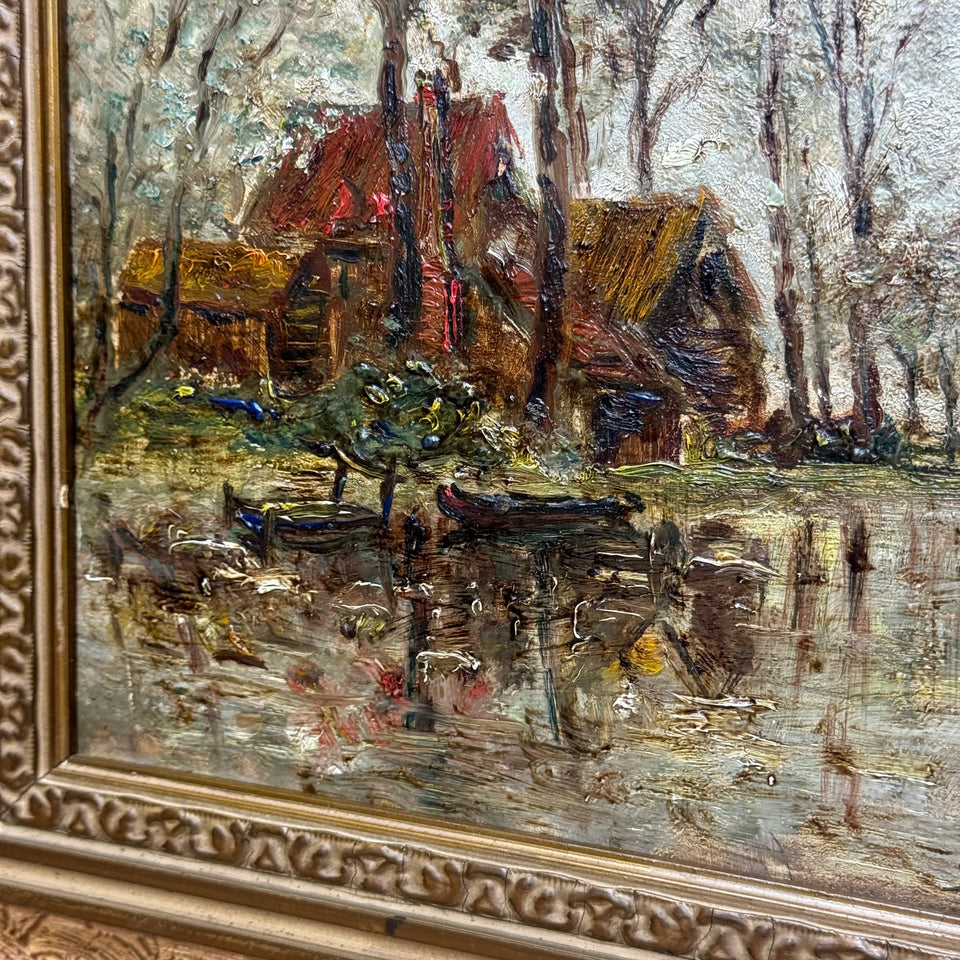 Dutch farm near a river by Jan Bakker (1879-1944)