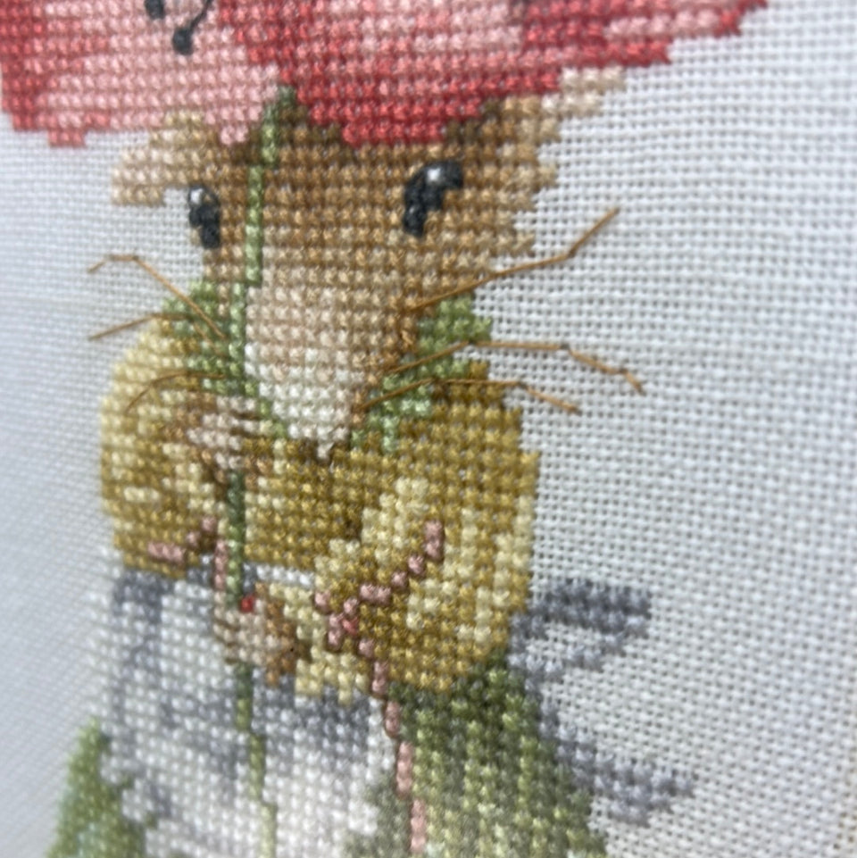 Vintage Mouse Embroidery no 1
-  Childrens room - Tapestry Rabbits - Patchwork - Cotton work - Framed behind glass