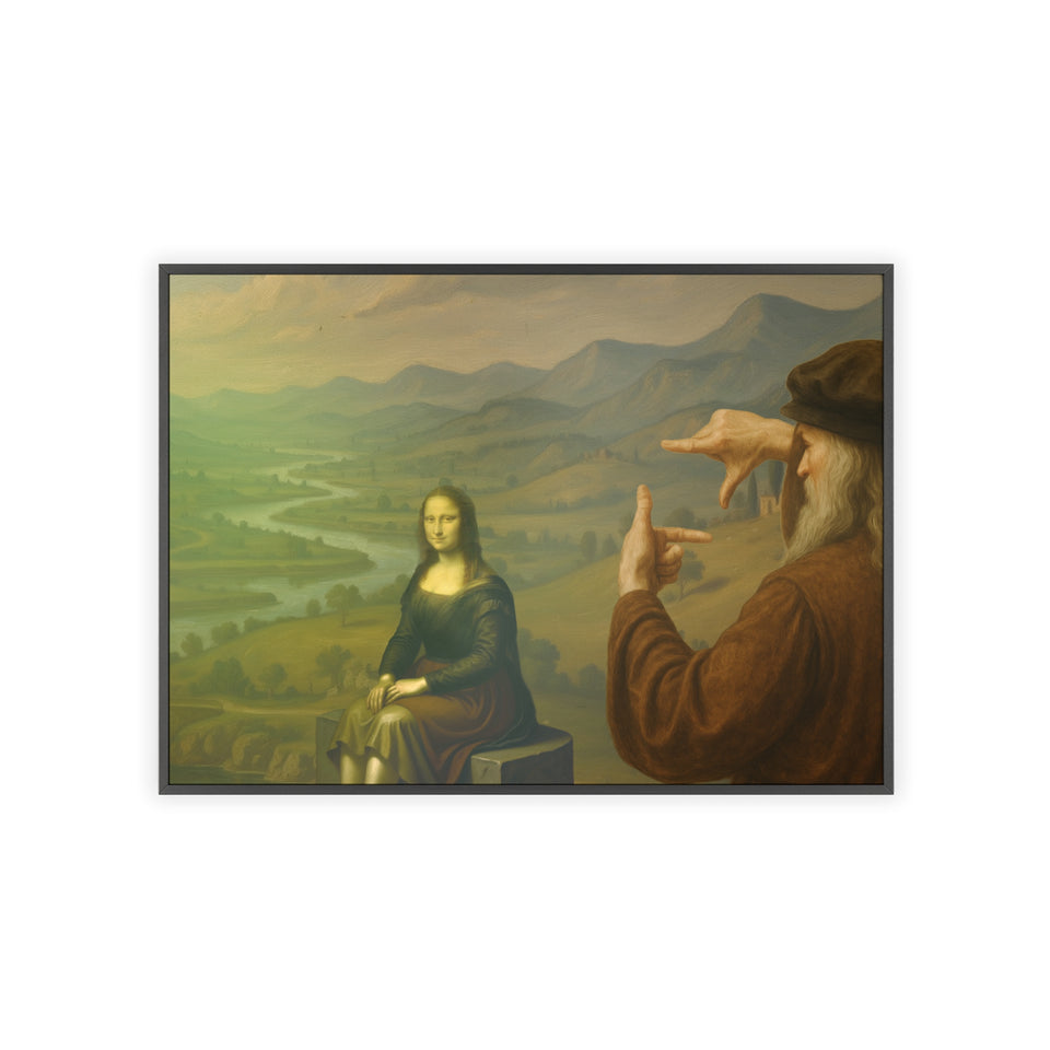 "The discovery of the Mona Lisa by da Vinci"— Classic Art Print with Wooden Frame