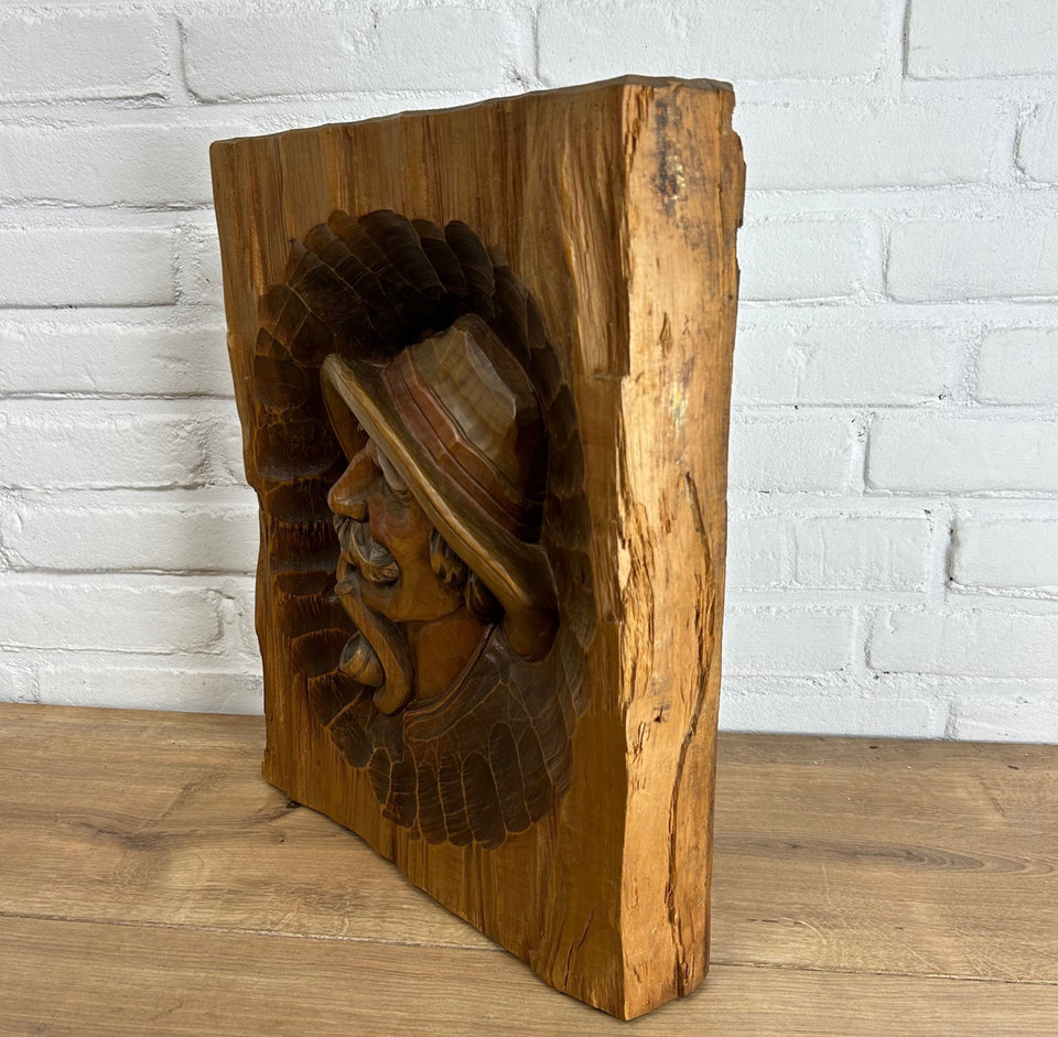 Mid 20th Century Hand Carved Tirol Wood Sculpture portrait