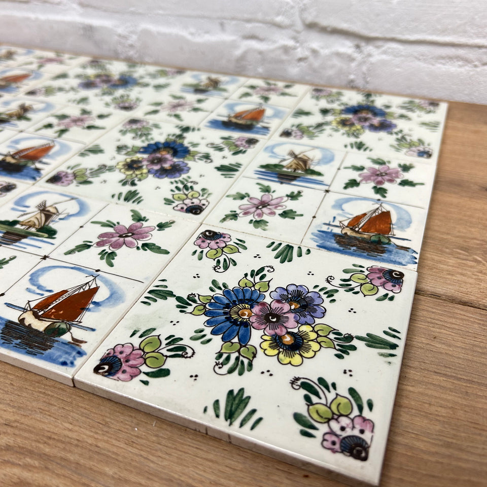 A mixed set of hand painted Ceramic Tiles - Also available in larger sets