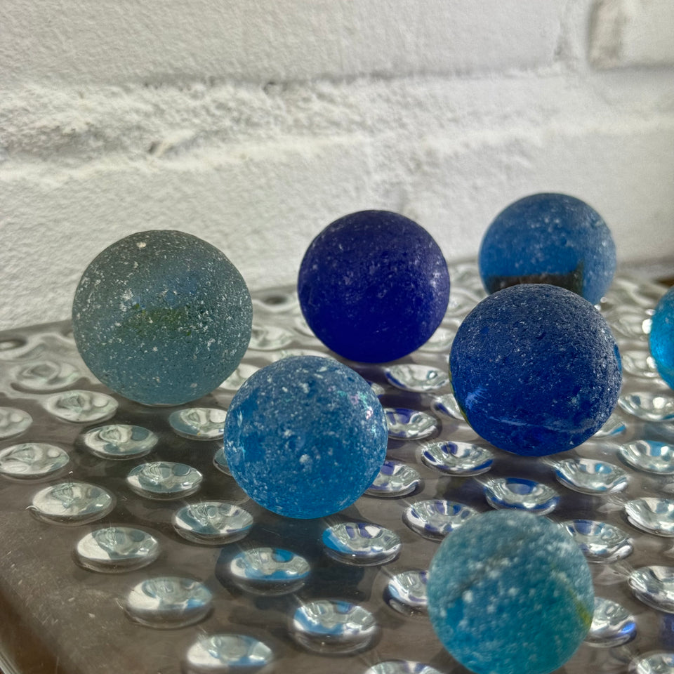 Sea Glass Mixed set of 9 Antique Blue - Cobalt colored themed glass marbles