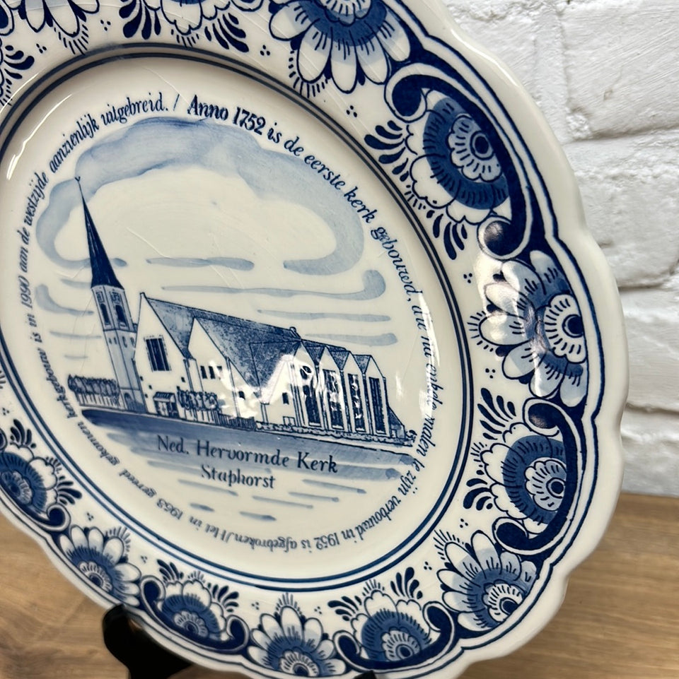Vintage Dutch Delfts Blue plate Church Staphorst