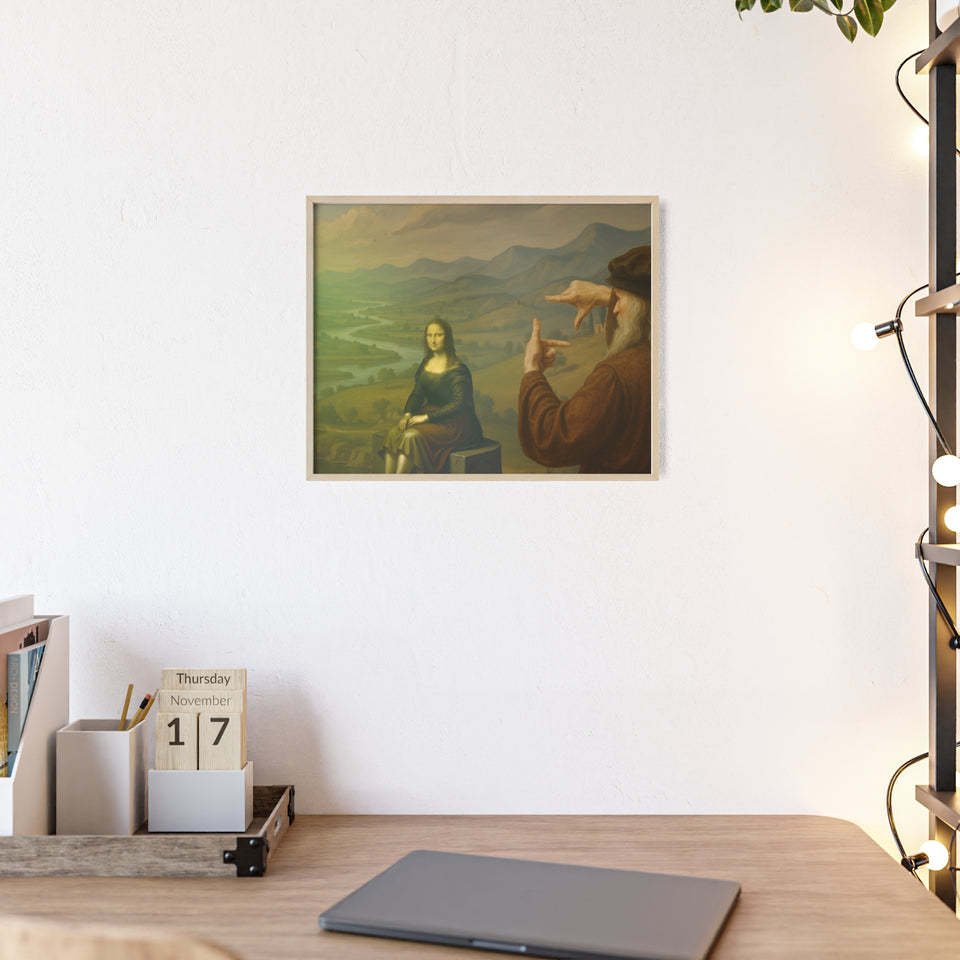 "The discovery of the Mona Lisa by da Vinci"— Classic Art Print with Wooden Frame