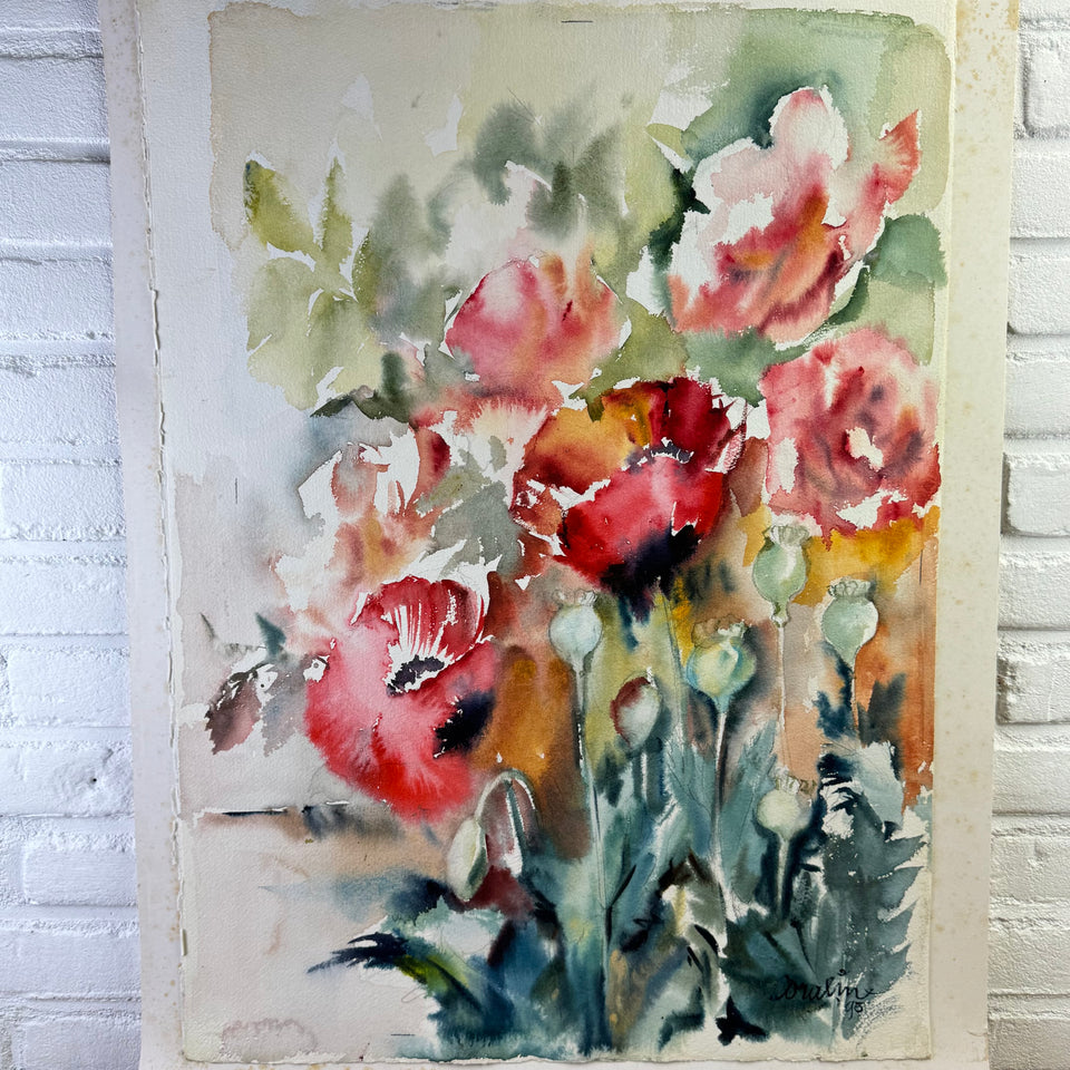 Large watercolor painting: Abstract Flowers by Coraline Bäcker