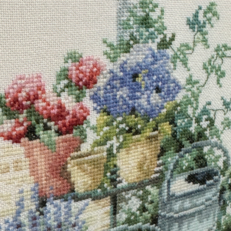 Garden flowers in pots - Framed embroidery