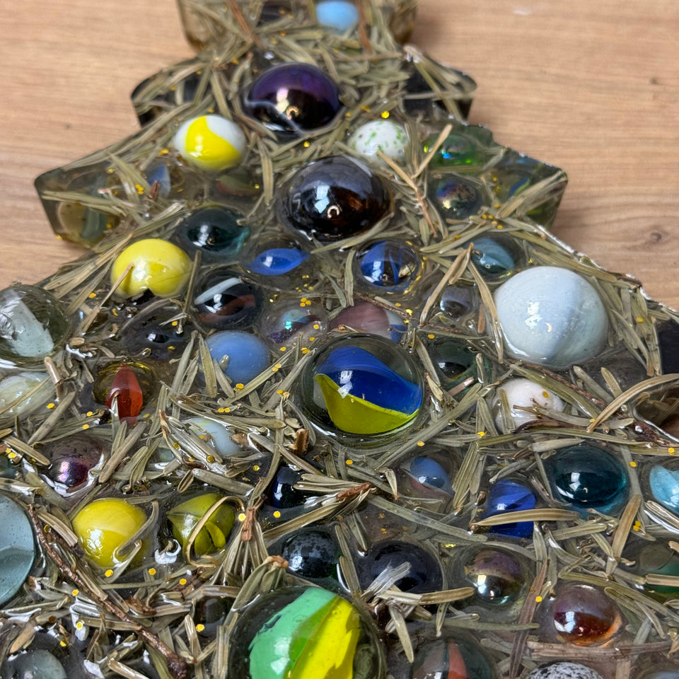 Resin & Marbles Christmas tree with real pine needles and glass Marbles in epoxy