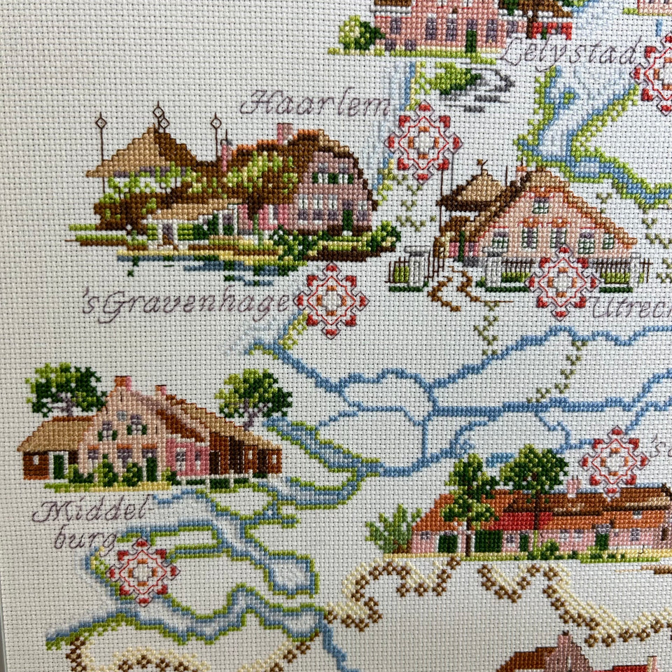 Holland Map Embroidery - Cottonwork - Holland themed work - Framed