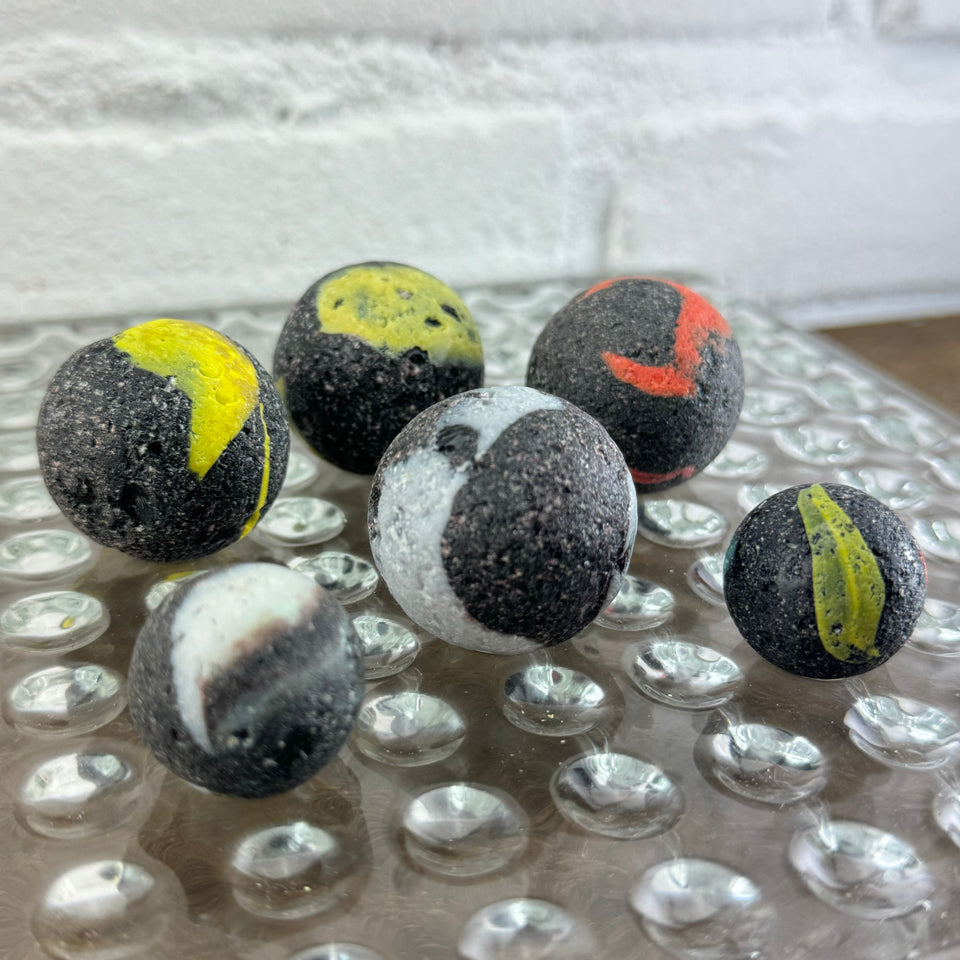 Black striped Sea Glass marbles set of 6 seaglass marbles