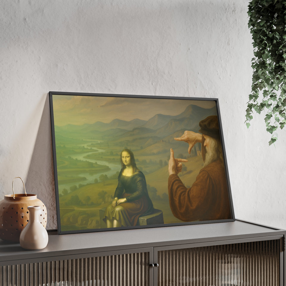 "The discovery of the Mona Lisa by da Vinci"— Classic Art Print with Wooden Frame