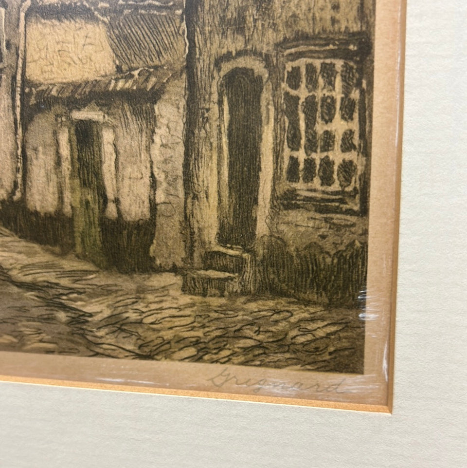 Framed Color lithograph “The old lane” by Grignard