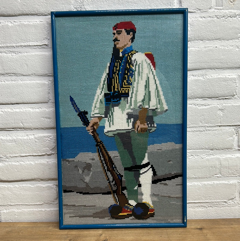 Vintage blue traditional clothes man - Embroidery - Cottonwork - Framed