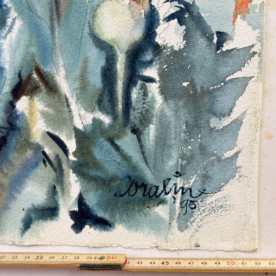 Large watercolor painting: Abstract Flowers by Coraline Bäcker